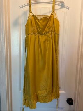Anthropologie Yellow Satin Slip Dress